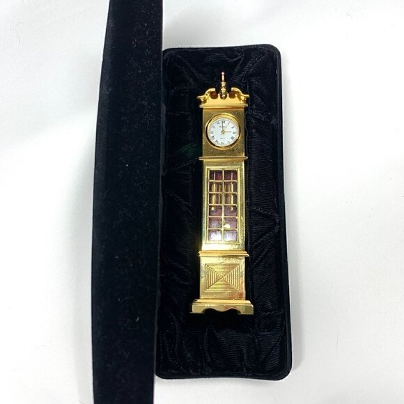 Vintage Bey-Berk Miniature Grandfather's Clock Gold Tone Battery Operated 5” - Picture 15 of 15